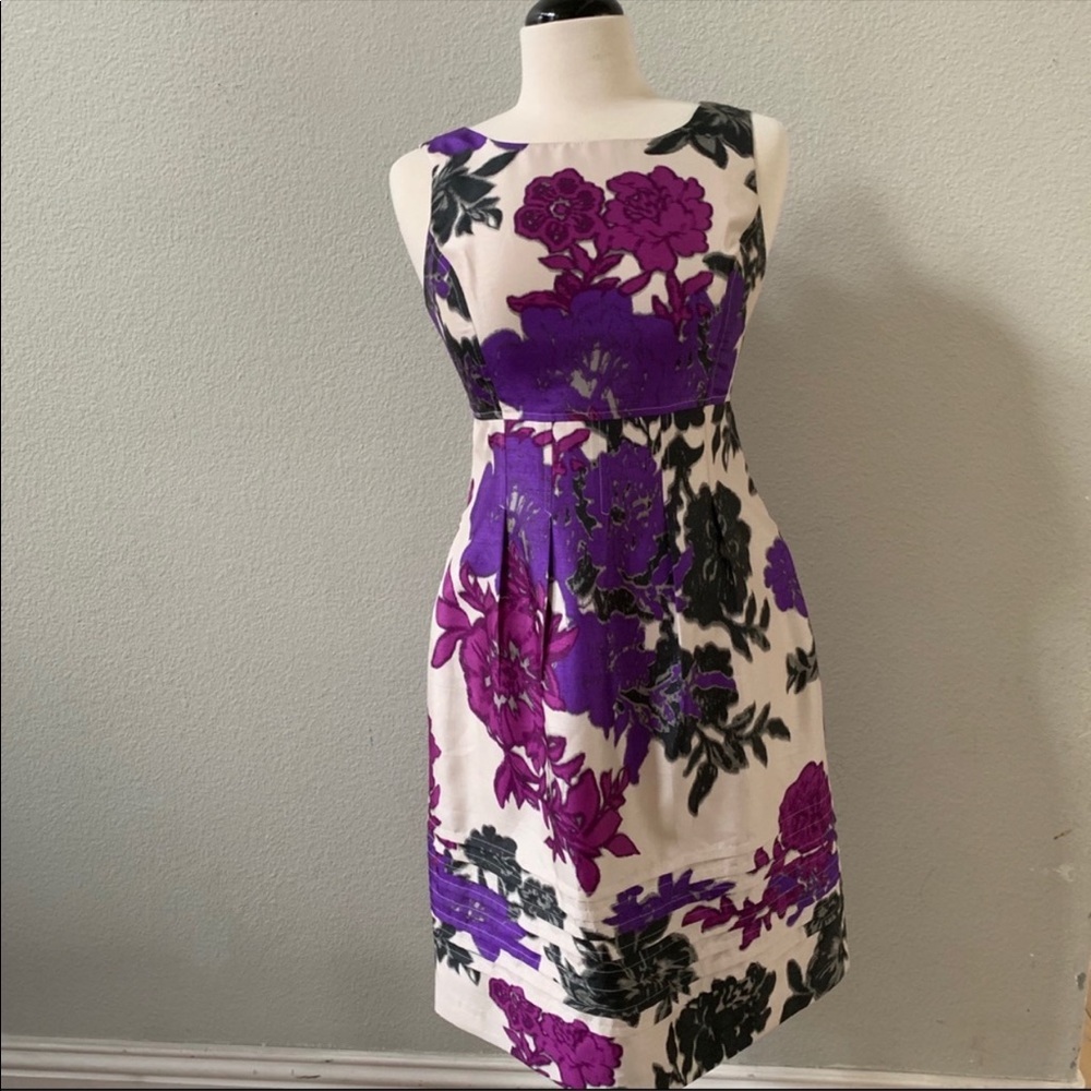 Eliza J white purple floral fit & flare dress 6